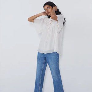 Zara Off White semi-sheer top